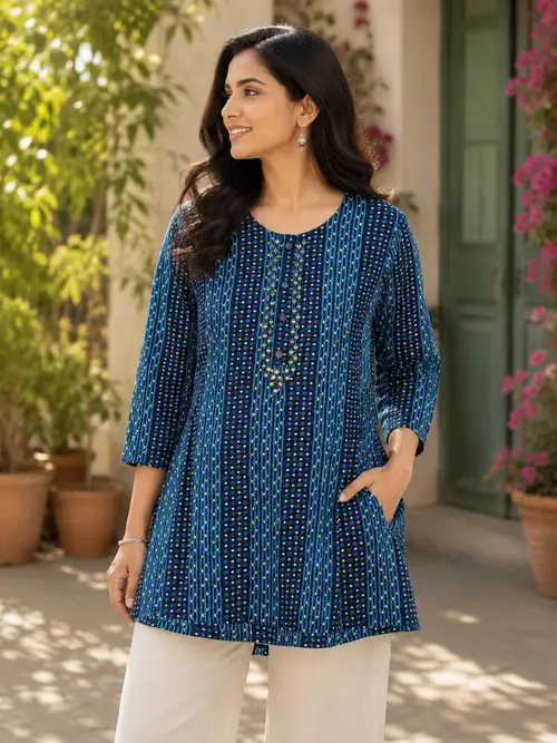 Blue Geometric Print Tunic