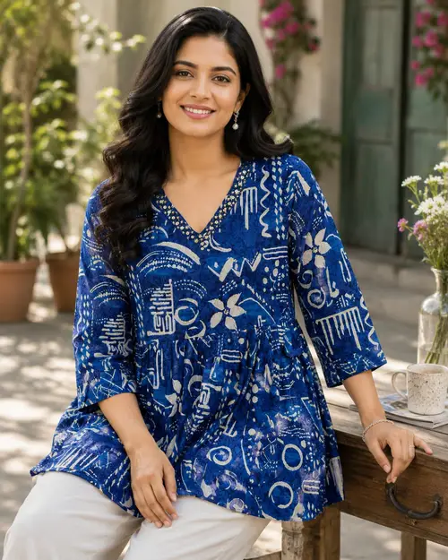 Indigo Blue Abstract Printed Tunic