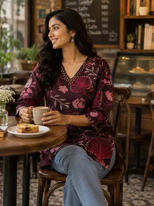 Maroon Floral Print Vetican Tunic