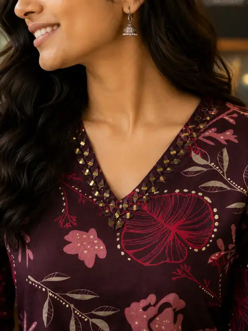 Maroon Floral Print Vetican Tunic
