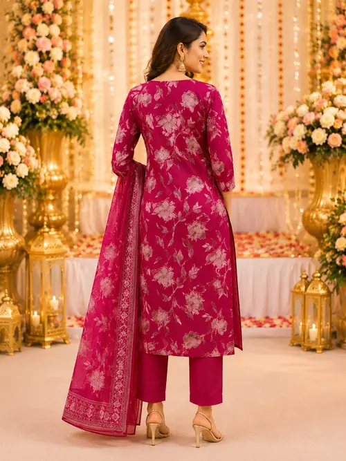 Pink Floral Embroidered undefined Suit Set