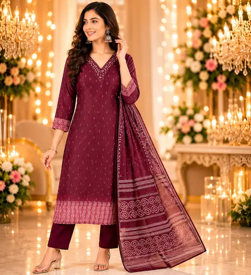 Maroon Geometric Print undefined Set