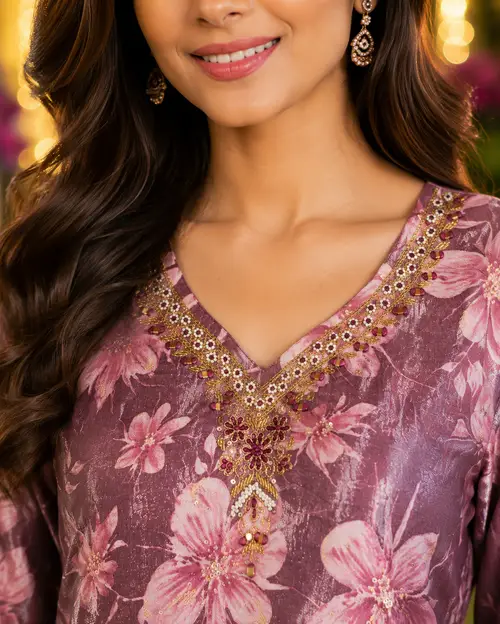 Purple Floral Viscose undefined Suit