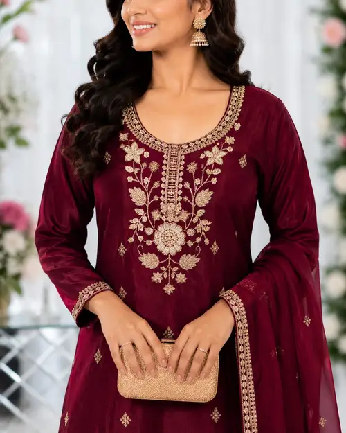 Maroon Embroidered FendyKurta Set