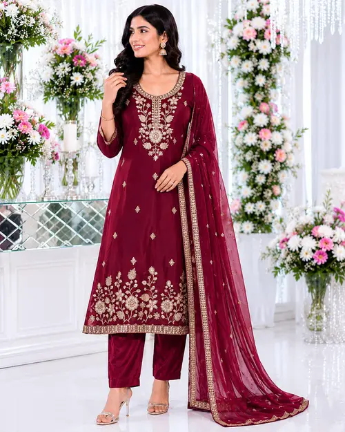 Maroon Embroidered FendyKurta Set